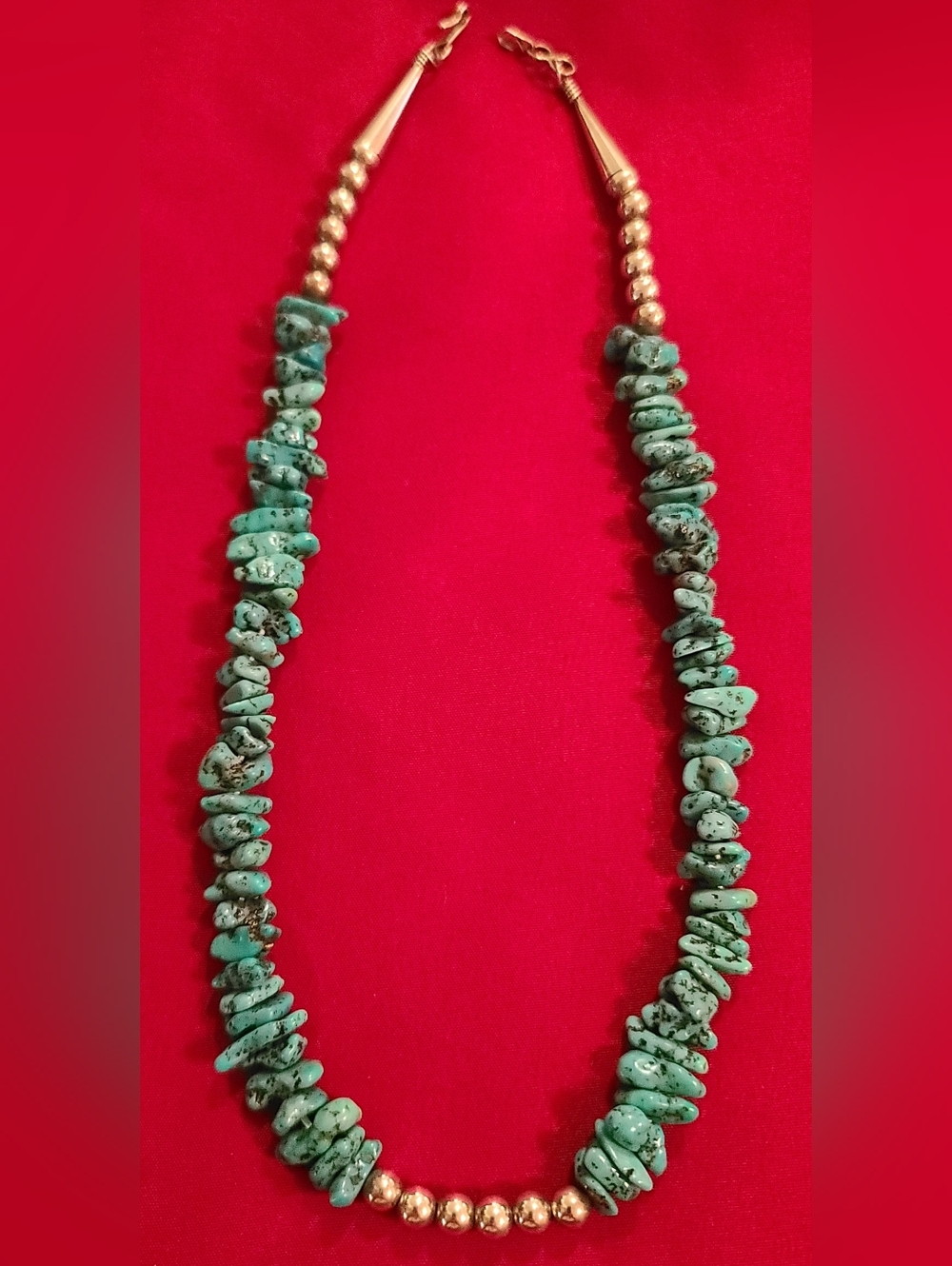 Vintage Kingman Turquoise Nugget Silver Navajo Pearl Necklace 18" Hook Closure